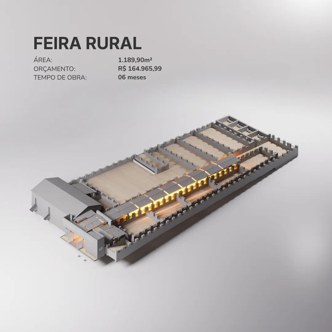 Feira Rural — área 1.189,90m², orçamento R$ 164.965,99, tempo de obra 06 meses